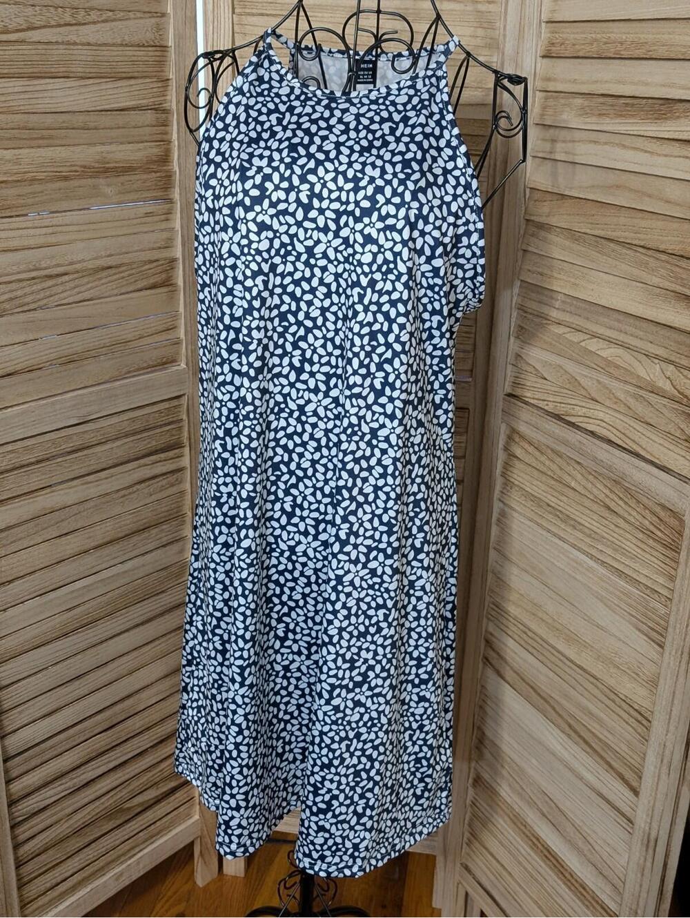 Shein Womens Cami‎ Dress Plus Size XL Blue Floral Zip Midi Adjustable Smocked